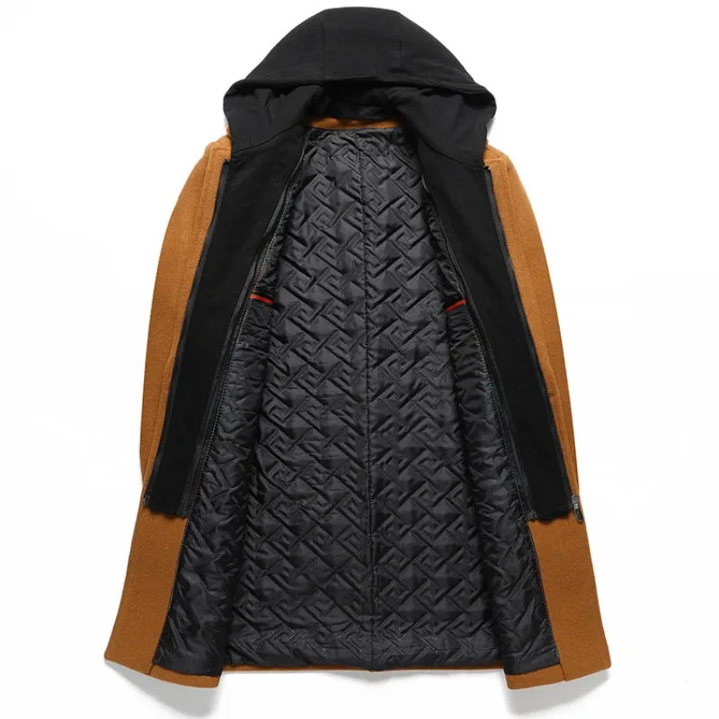 Abel | Men's Hooded Coat Layered Overcoat Button Front
