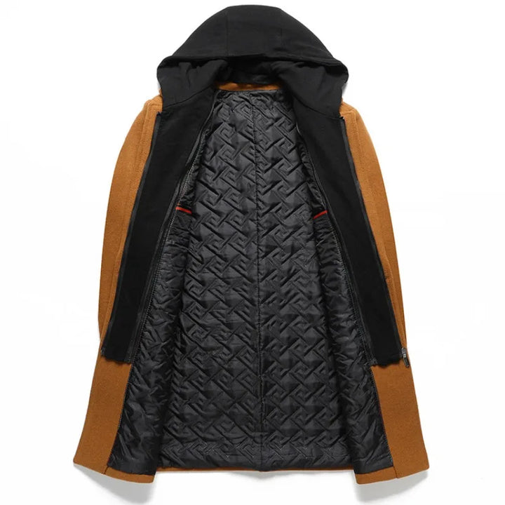 Abel | Men's Hooded Coat Layered Overcoat Button Front