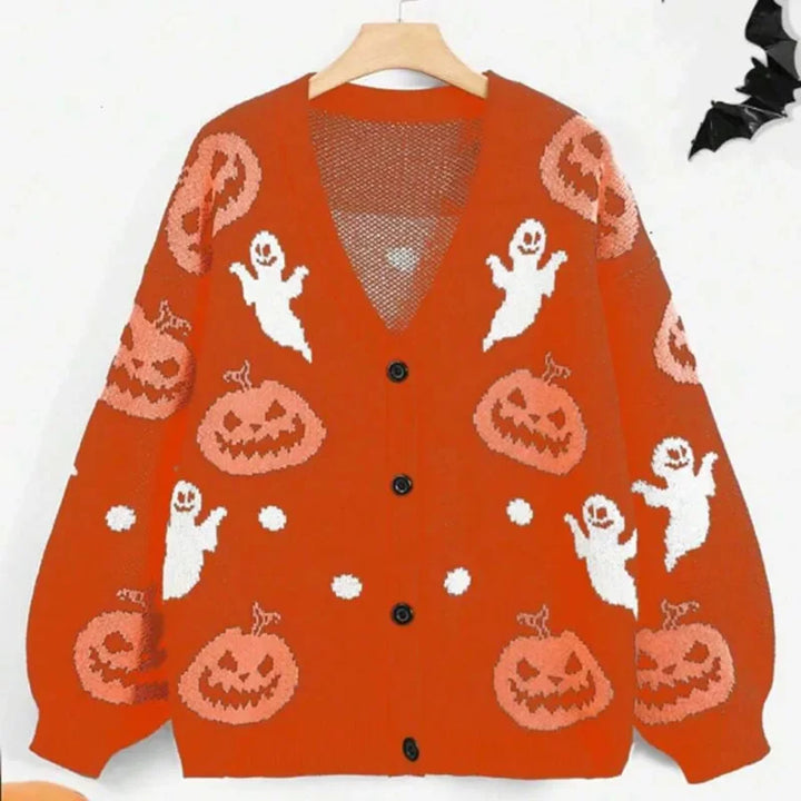 Adriana | Women's Pumpkin Ghost Oversized Halloween Cardigan