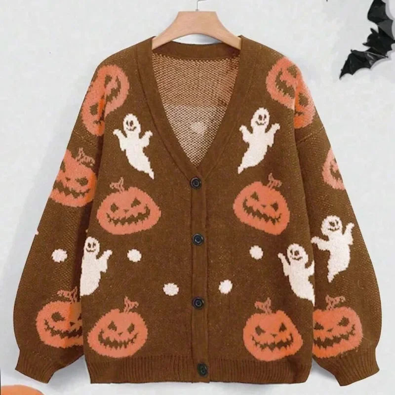 Adriana | Women's Pumpkin Ghost Oversized Halloween Cardigan
