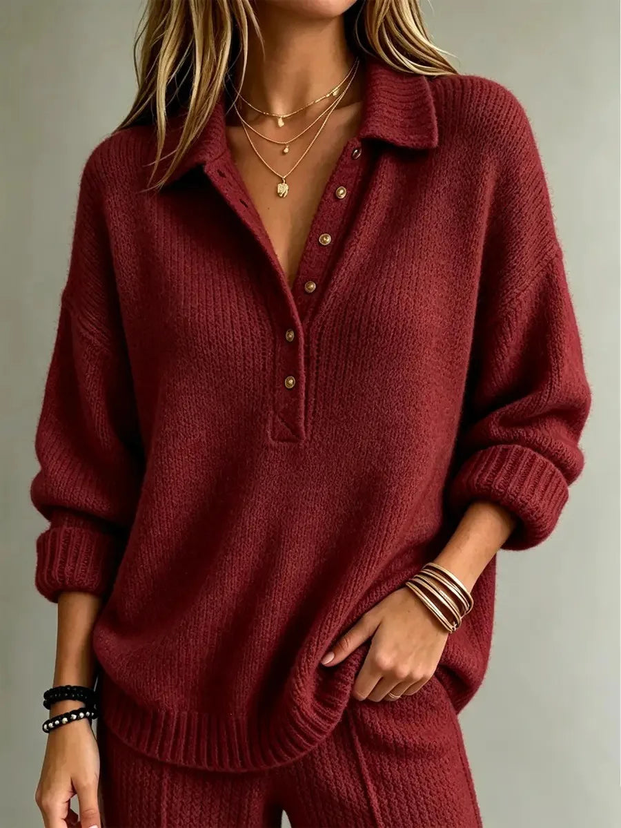 Amber | Women's Relaxed Polo Collar Henley Sweater