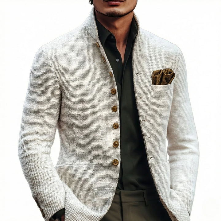 Cameron | Men's Blazer Jacket White Stand Collar Textured