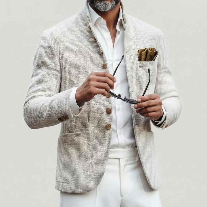 Cameron | Men's Blazer Jacket White Stand Collar Textured