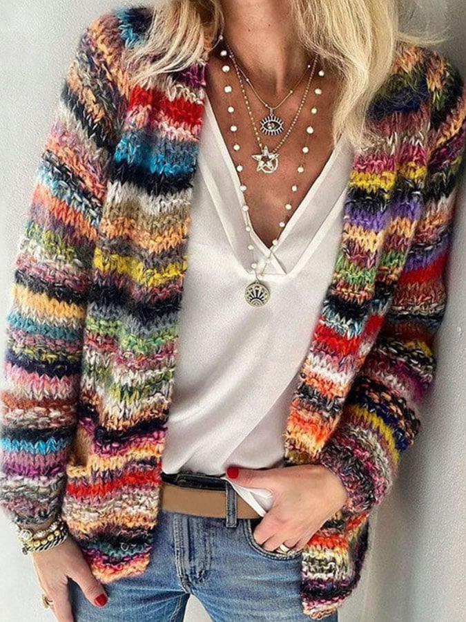 Delia | Women's Rainbow Cardigan Open Cardigan Sweater