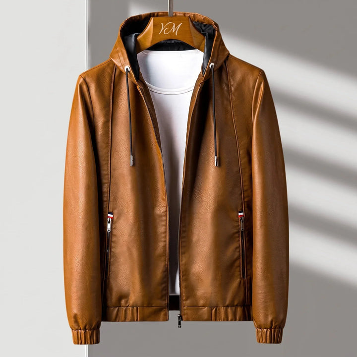 Dylan | Men's Faux Leather Jacket Hooded Bomber Jacket
