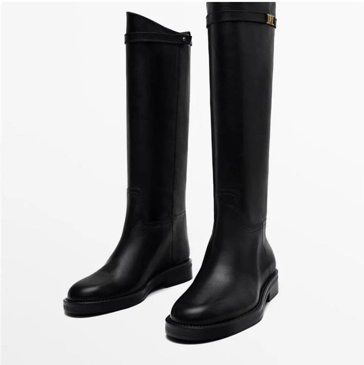 Flora | Women's Tall Black Boots Buckle Riding Boots