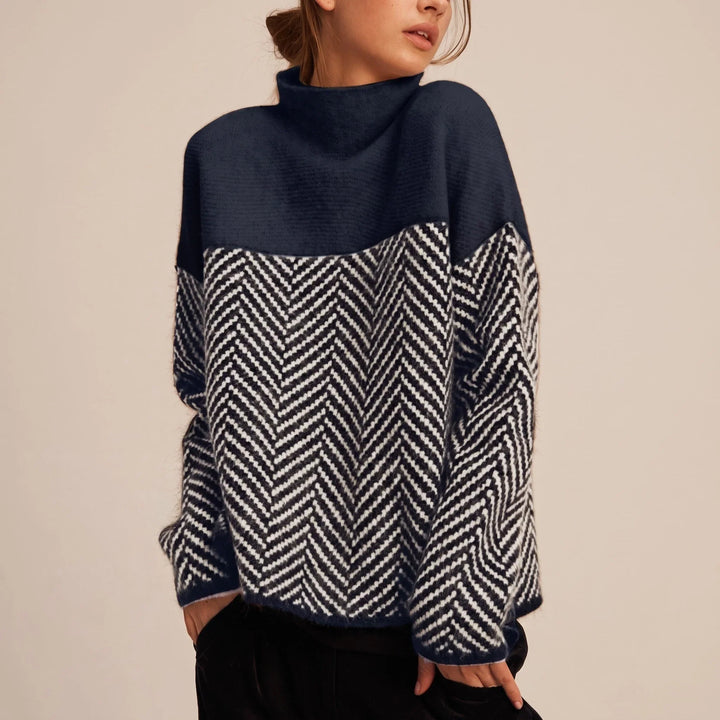 Freya | Women's Mock Neck Sweater Chevron Knit Color Block