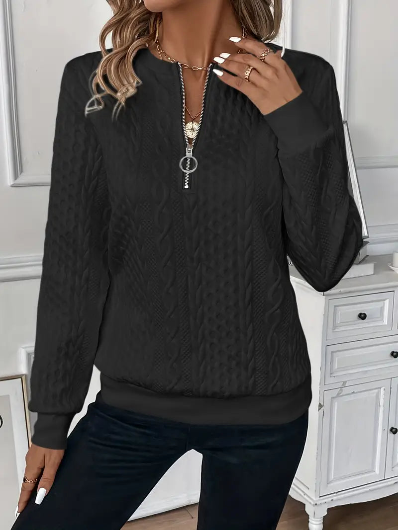 Holly | Women's Relaxed Cable Knit Half Zip Sweater