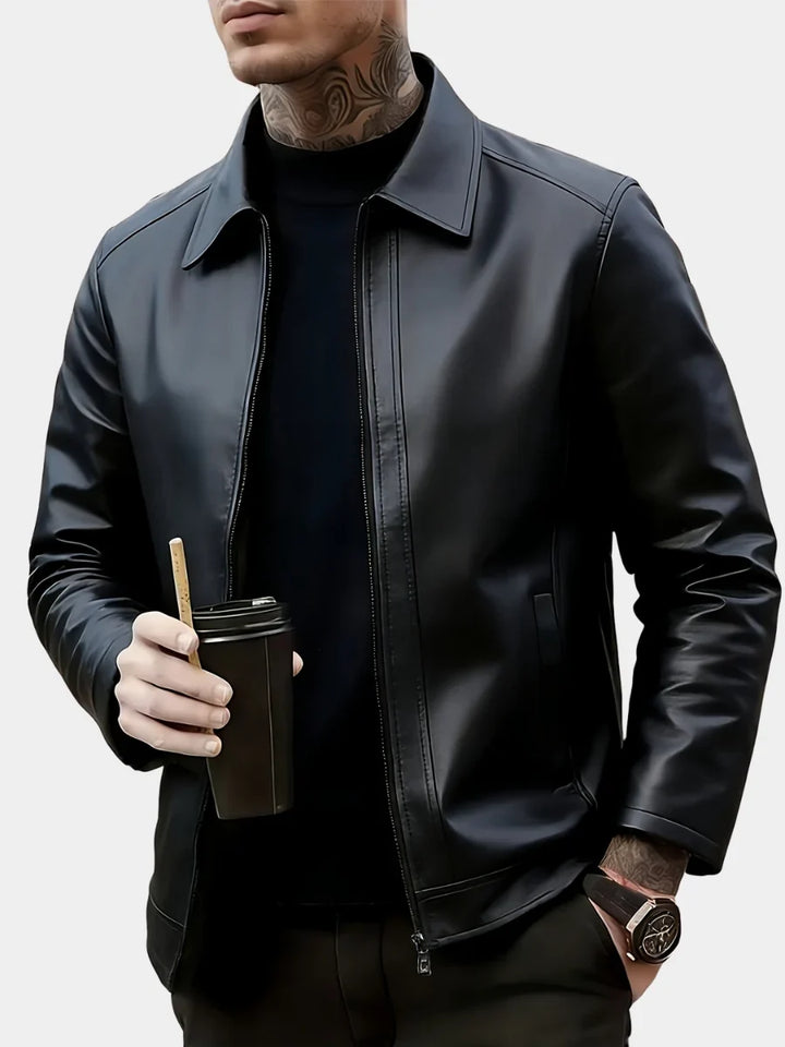 Ian | Men's Black Bomber Jacket Faux Leather Collared