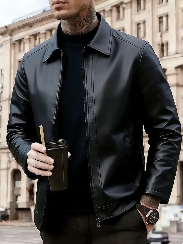 Ian | Men's Black Bomber Jacket Faux Leather Collared