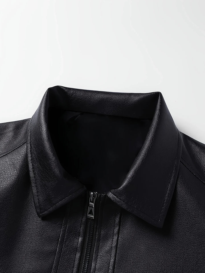 Ian | Men's Black Bomber Jacket Faux Leather Collared