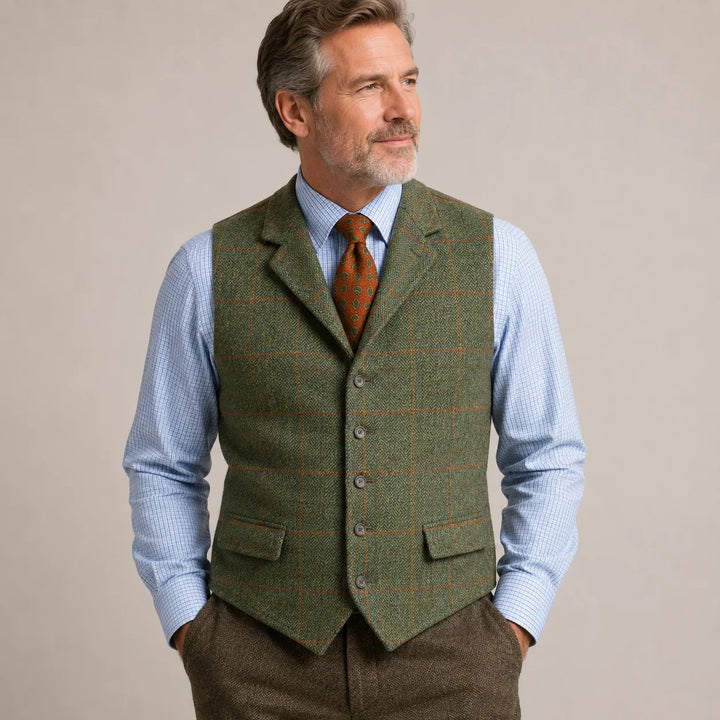 Isaac | Men's Dress Vest Herringbone Plaid Notch Lapel