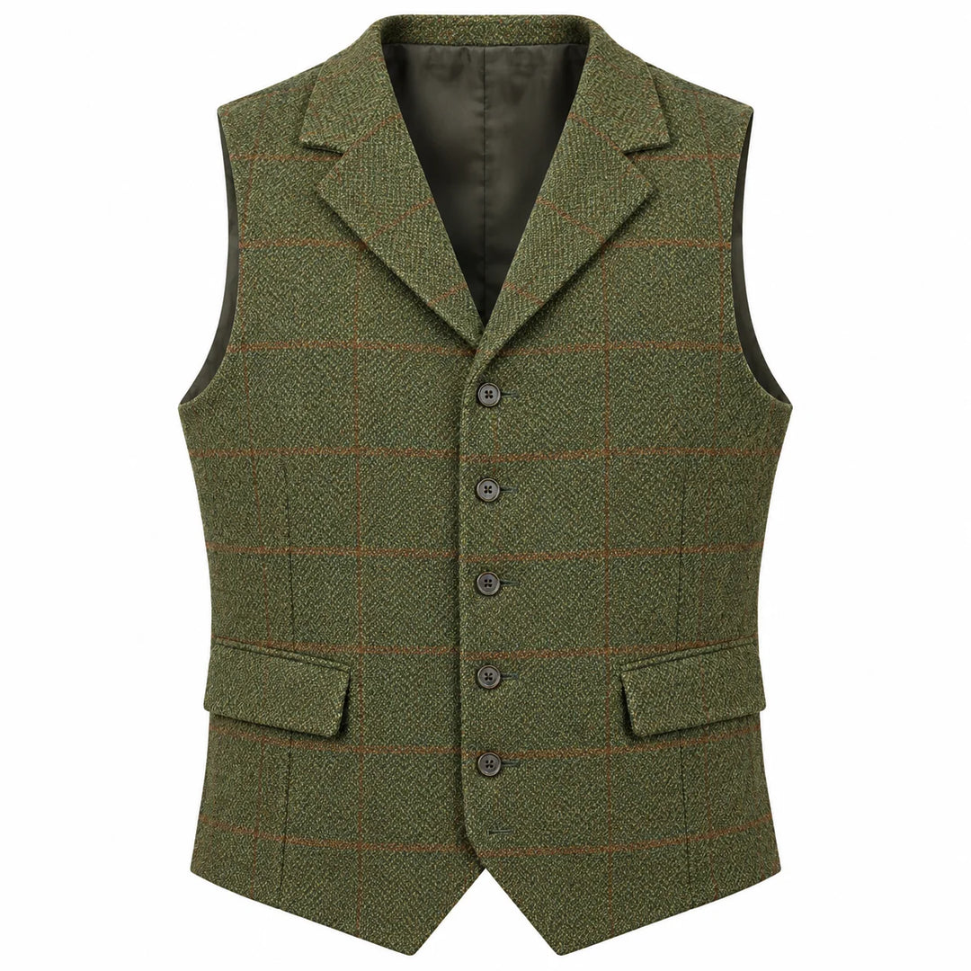 Isaac | Men's Dress Vest Herringbone Plaid Notch Lapel