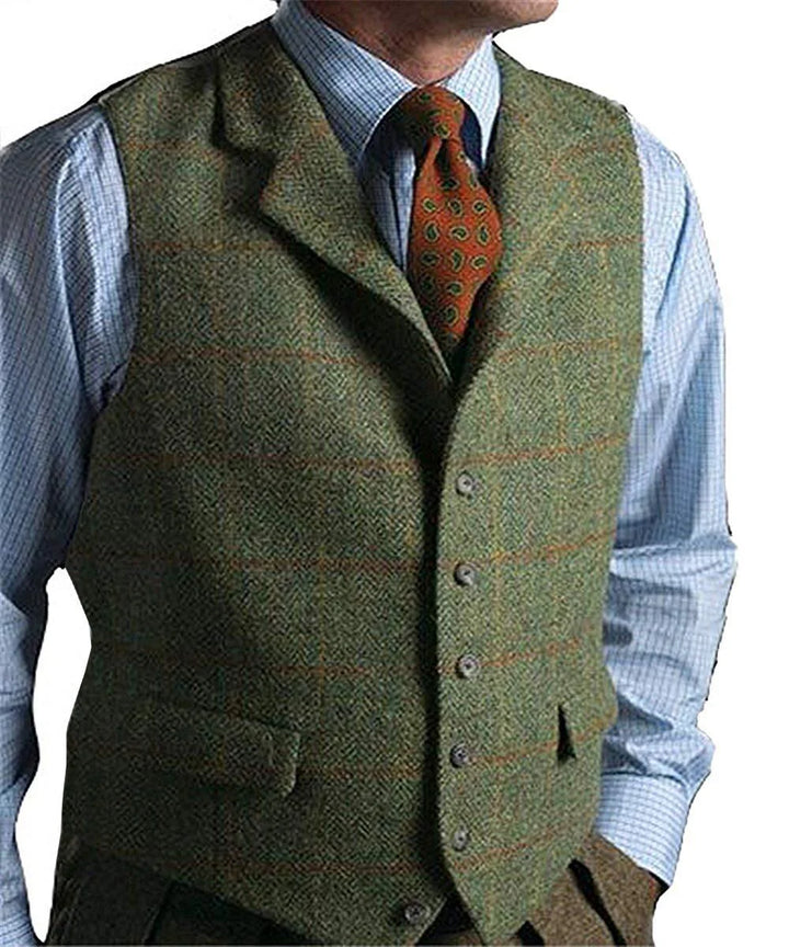 Isaac | Men's Dress Vest Herringbone Plaid Notch Lapel
