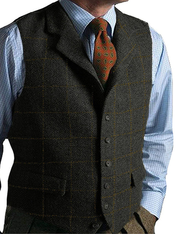 Isaac | Men's Dress Vest Herringbone Plaid Notch Lapel