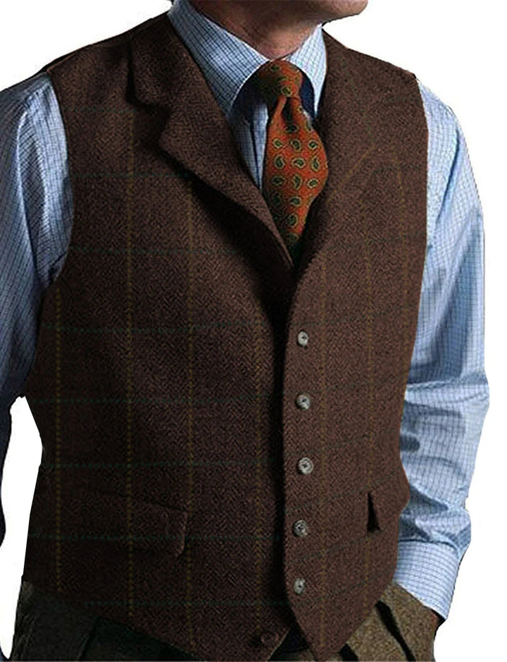 Isaac | Men's Dress Vest Herringbone Plaid Notch Lapel