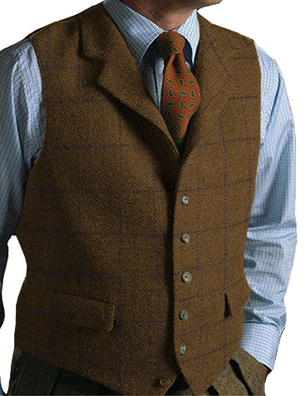 Isaac | Men's Dress Vest Herringbone Plaid Notch Lapel