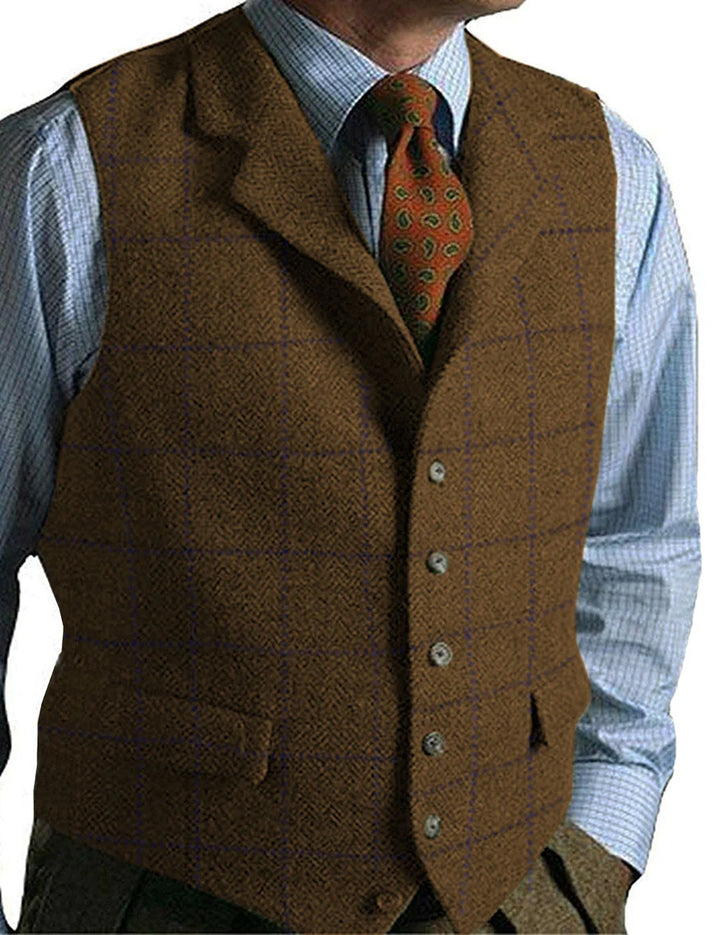 Isaac | Men's Dress Vest Herringbone Plaid Notch Lapel