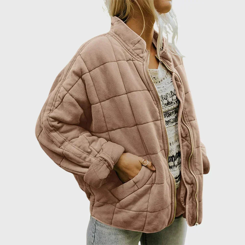 Janet | Women's Oversized Stand Collar Quilted Bomber Jacket
