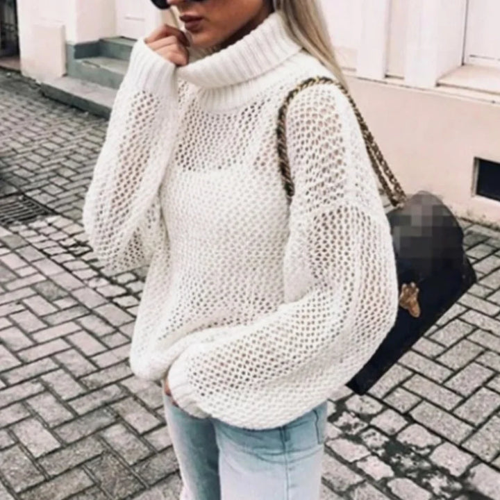 Kate | Women's Open Knit Jumper Chunky Turtleneck Sweater
