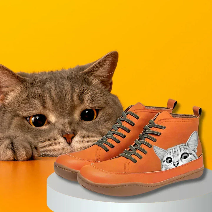 Lily | Women's Lace Up Ankle Boots Cat Print Sneaker Boots