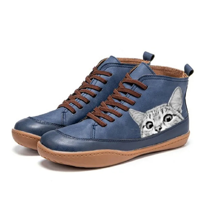 Lily | Women's Lace Up Ankle Boots Cat Print Sneaker Boots