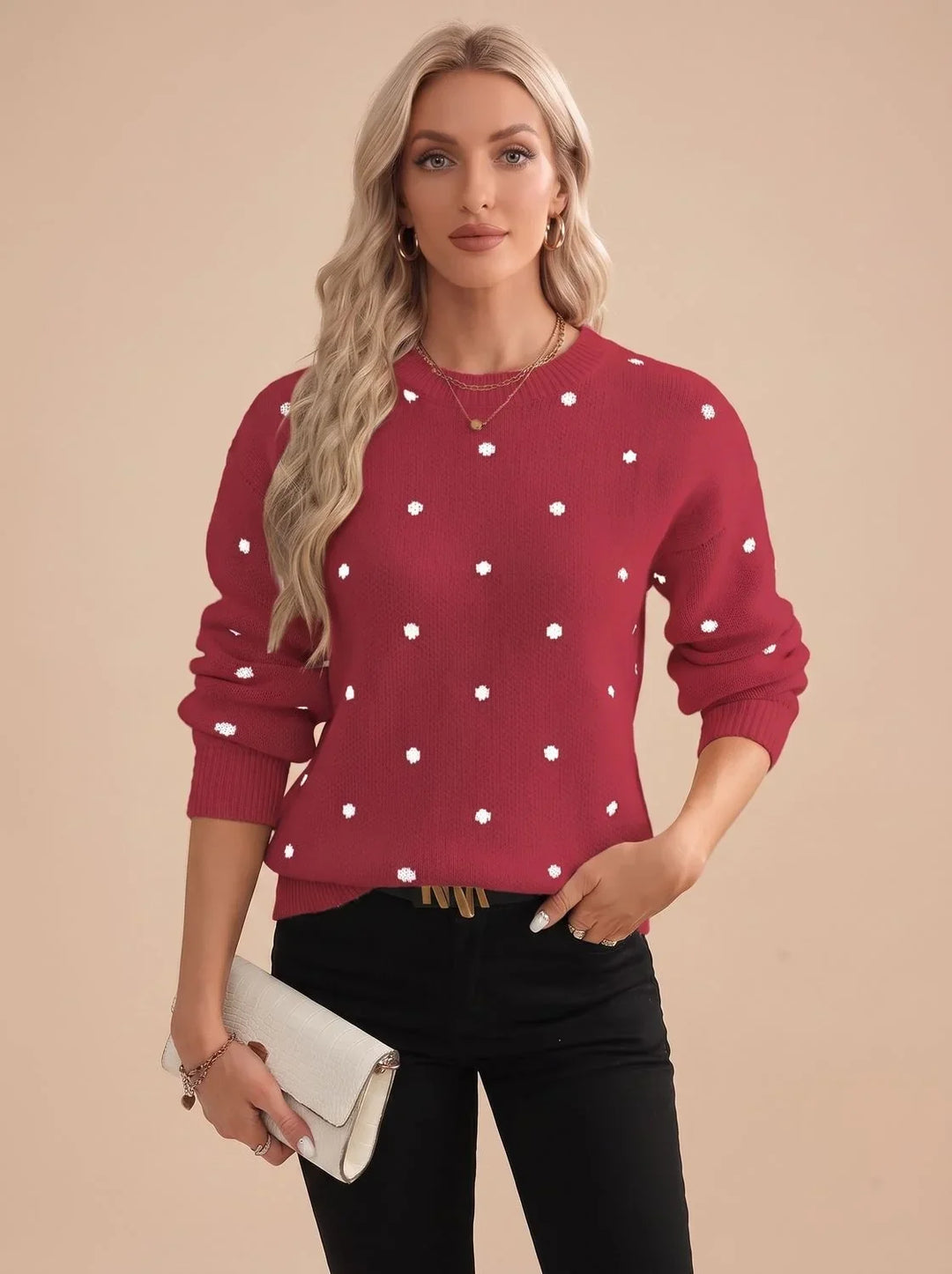 Lola | Women's Polka Dot Sweater Crew Neck Knit Sweater