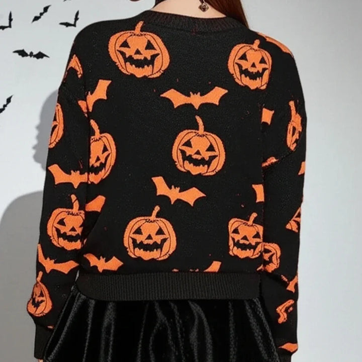 Lupita | Women's Bat Print Halloween Pumpkin Sweater