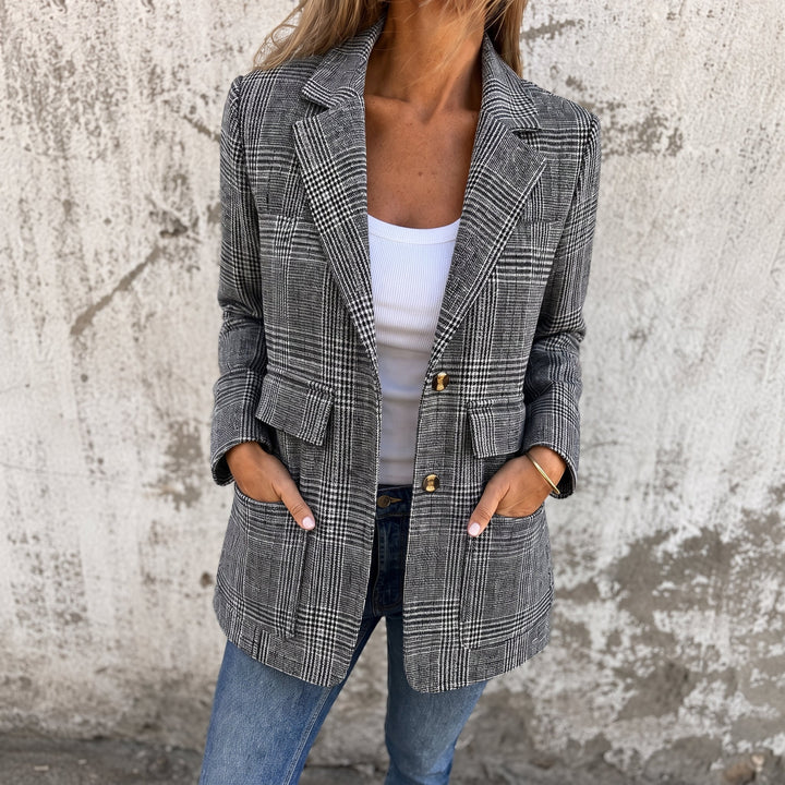Molly | Women's Blazer Coat Check Notch Lapel Flap Pocket