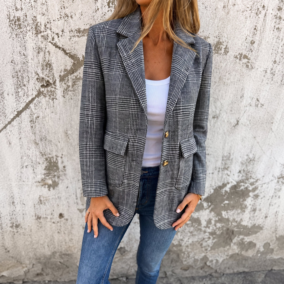 Molly | Women's Blazer Coat Check Notch Lapel Flap Pocket