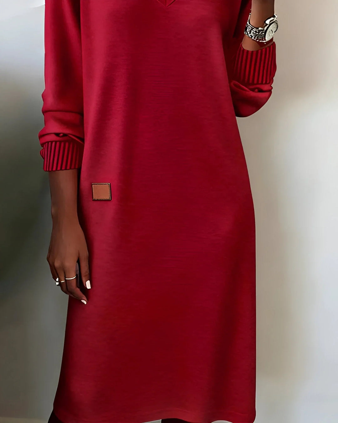 Nora | Women's V Neck Midi Sweater Dress Long Sleeve Dress