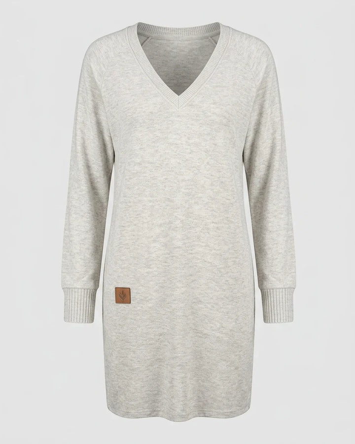 Nora | Women's V Neck Midi Sweater Dress Long Sleeve Dress