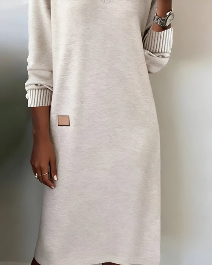 Nora | Women's V Neck Midi Sweater Dress Long Sleeve Dress