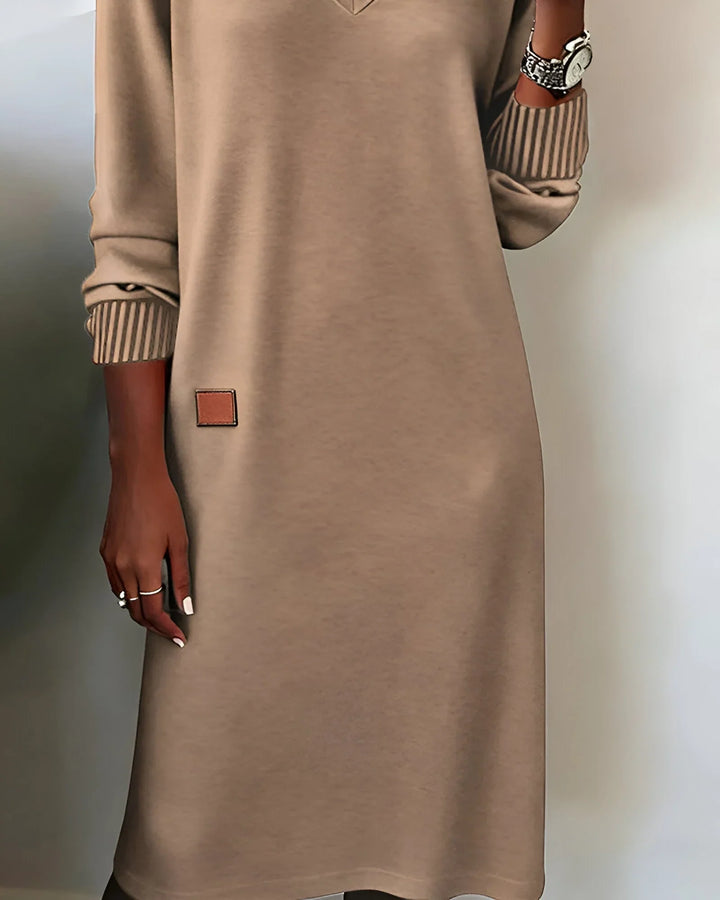 Nora | Women's V Neck Midi Sweater Dress Long Sleeve Dress