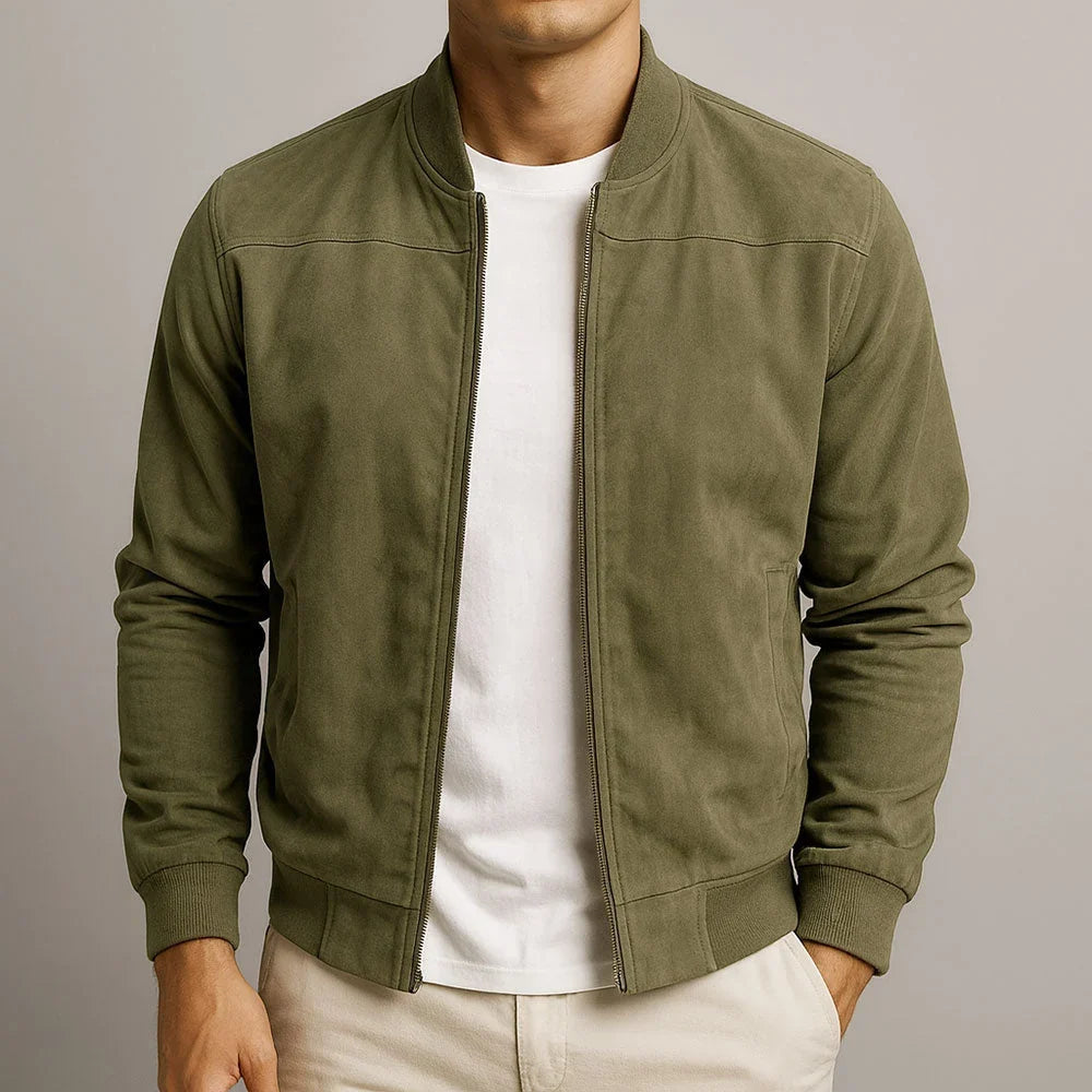Omar | Men's Ribbed Trim Suede Effect Bomber Jacket