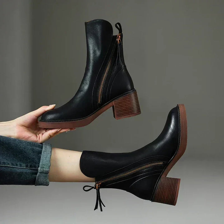 Reese | Women's Heeled Ankle Boots Block Heel Front Zip