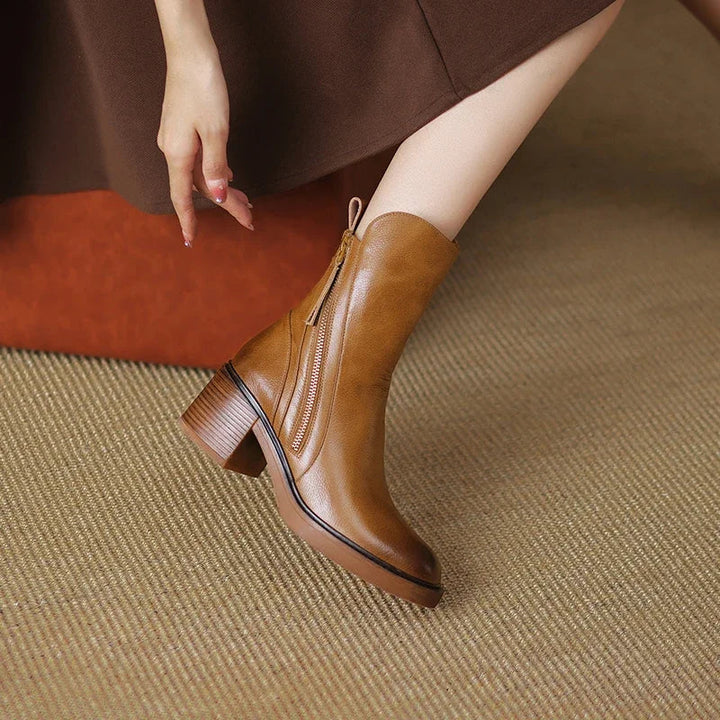 Reese | Women's Heeled Ankle Boots Block Heel Front Zip