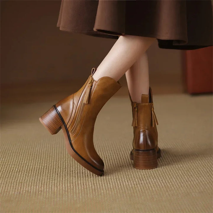 Reese | Women's Heeled Ankle Boots Block Heel Front Zip