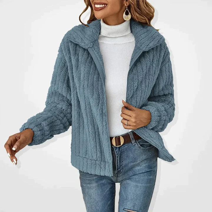 Renee | Women's Ribbed Zip Up Hooded Teddy Jacket