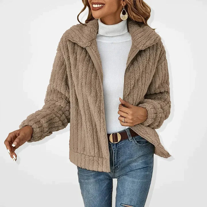 Renee | Women's Ribbed Zip Up Hooded Teddy Jacket