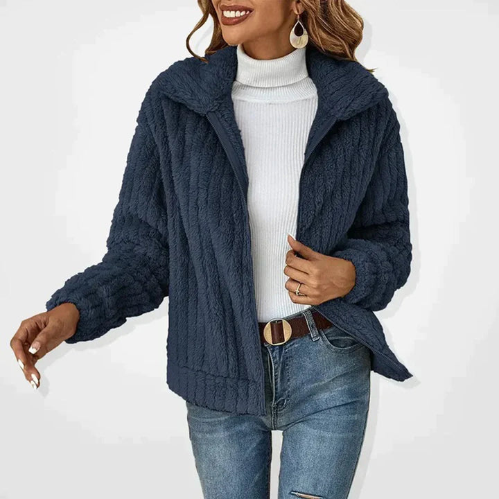 Renee | Women's Ribbed Zip Up Hooded Teddy Jacket