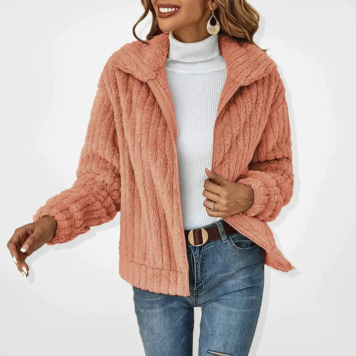 Renee | Women's Ribbed Zip Up Hooded Teddy Jacket