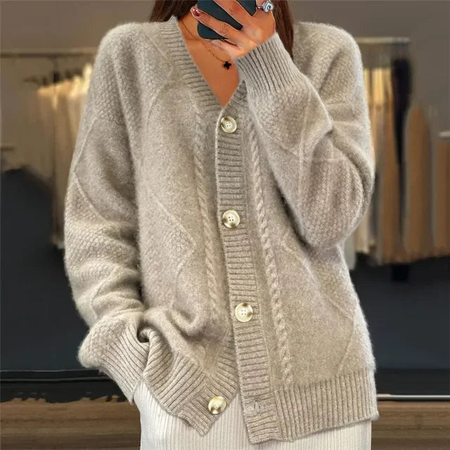 Rosa | Women's V Neck Cardigan Cable Knit Cardigan Sweater