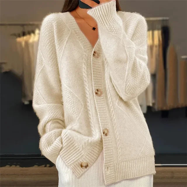 Rosa | Women's V Neck Cardigan Cable Knit Cardigan Sweater