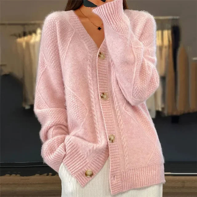 Rosa | Women's V Neck Cardigan Cable Knit Cardigan Sweater