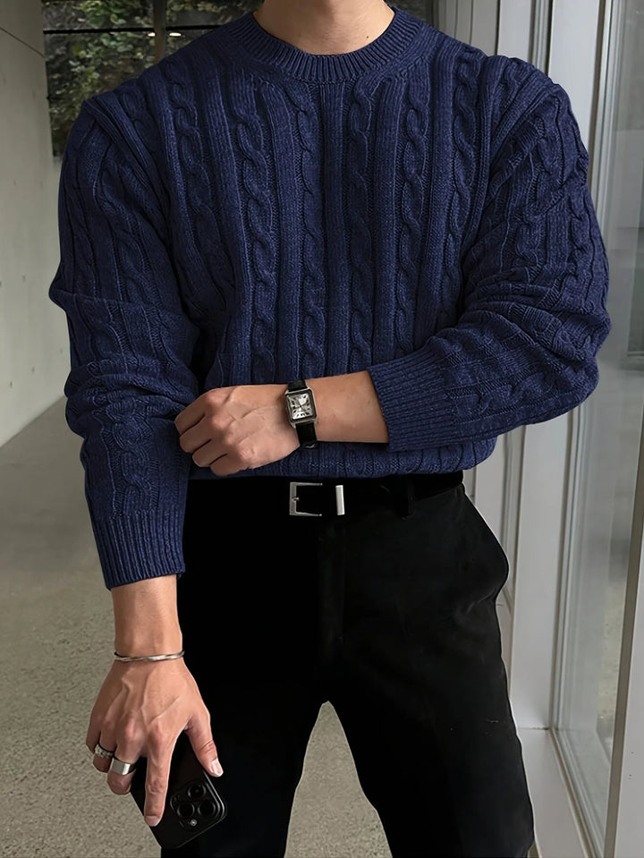 Ross | Men's Cable Knit Sweater Crew Neck Pullover