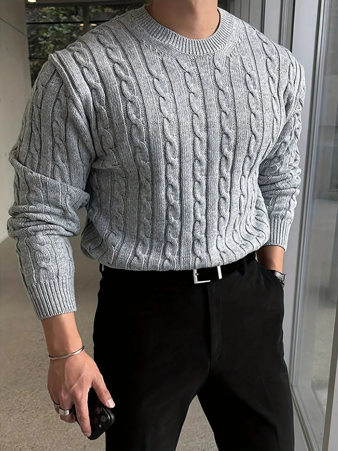 Ross | Men's Cable Knit Sweater Crew Neck Pullover