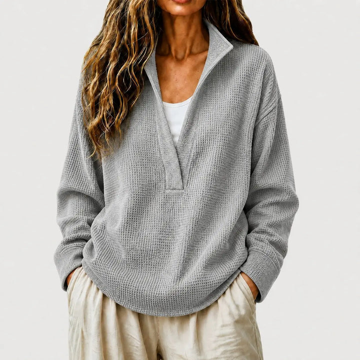 Sandra | Women's Waffle Knit Half Zip Collared Sweater
