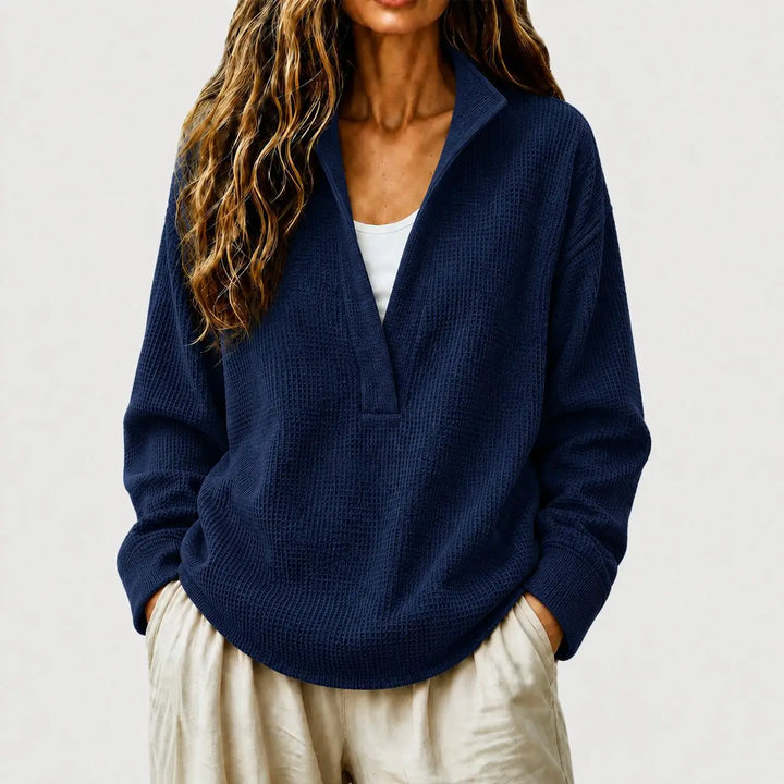 Sandra | Women's Waffle Knit Half Zip Collared Sweater