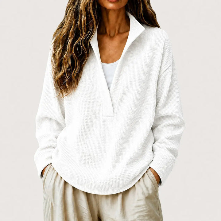 Sandra | Women's Waffle Knit Half Zip Collared Sweater